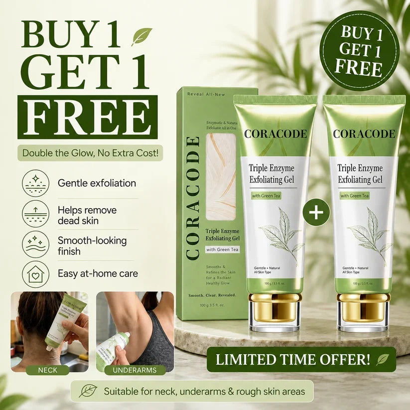 Coracode Triple Enzyme Exfoliating Gel with Green Tea – Buy 1 Get 1 Free | Gentle Exfoliation & Brightening