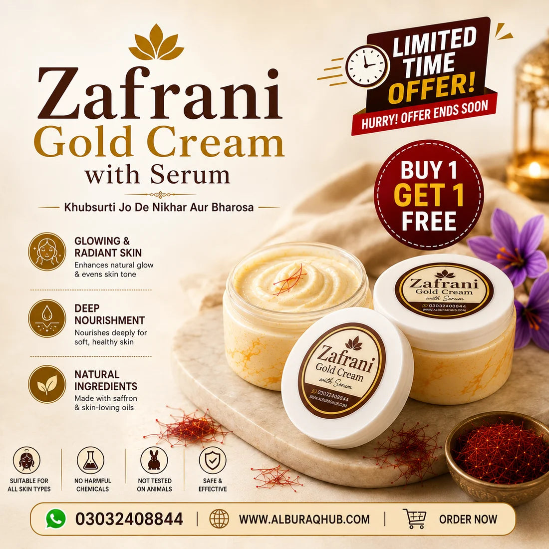 Zafrani Glow Gold Serum Cream| Buy 1 Get 1 FREE | 100% Organic