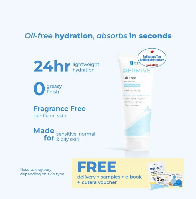 Dermive Oil-Free Moisturizer Pack of 2 – Fragrance Free | Ceramides & Hyaluronic Acid
